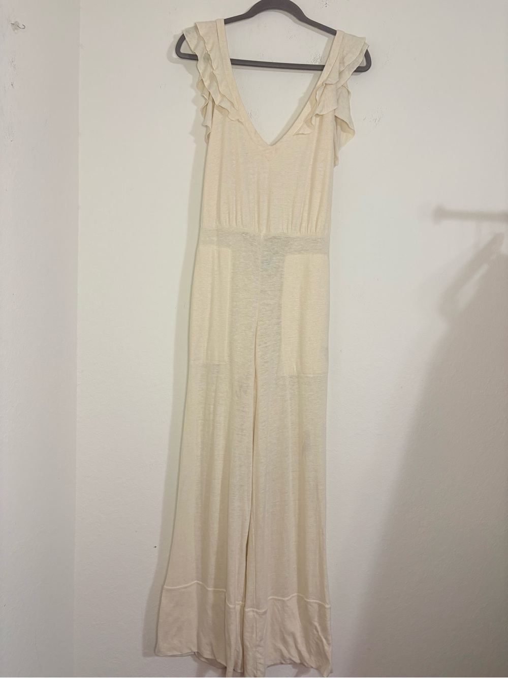 Free People Beach Linen Blend Calluna Jumpsuit Ruffle details tie back size XS - Picture 2 of 15